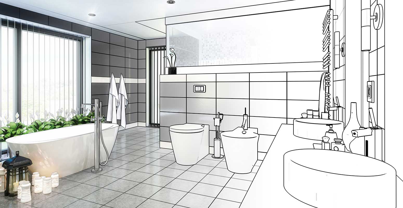 Draft of Luxurious Bathroom Furnishing (panoramic)